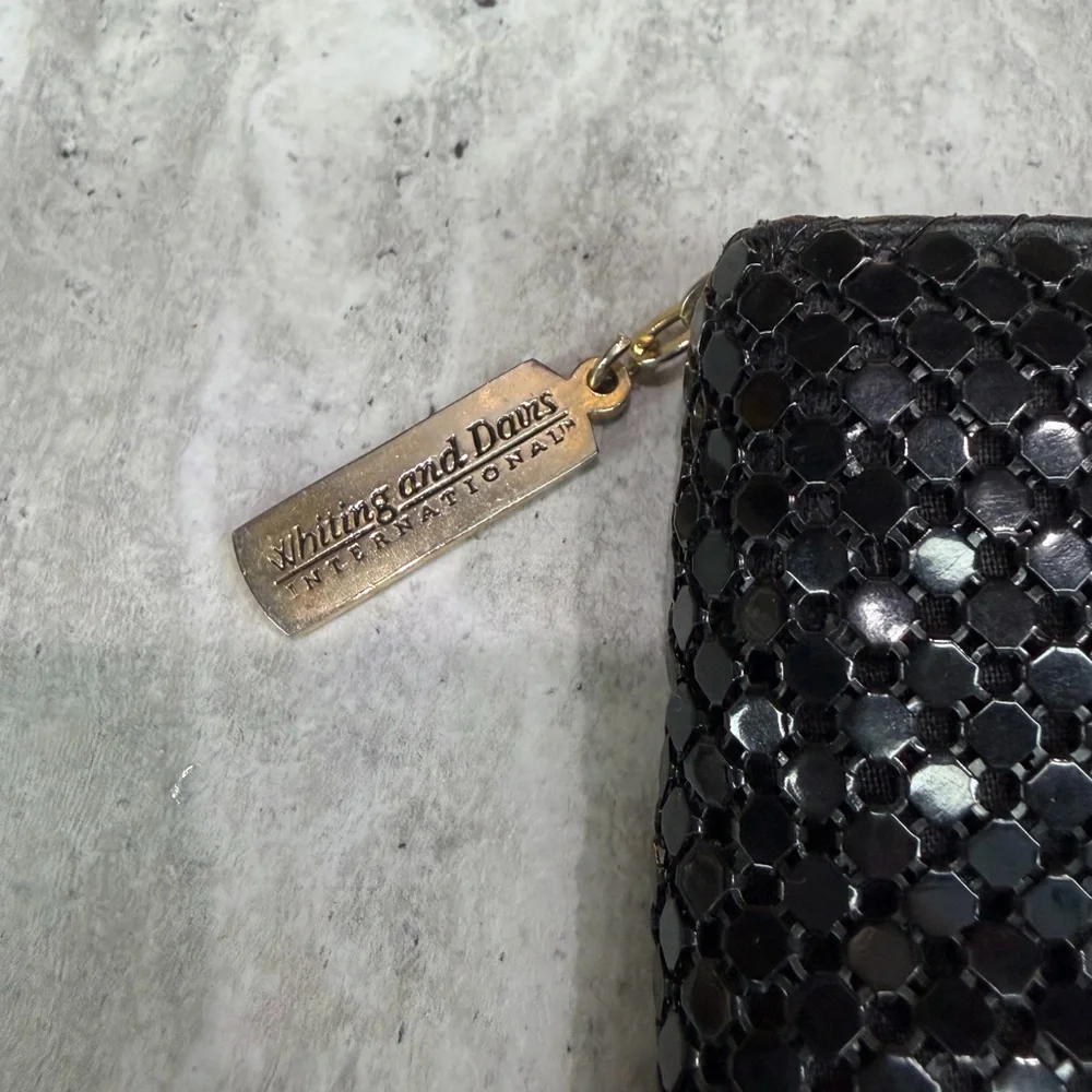 Vintage Whiting & Davis Black Metal Mesh Evening Clutch Bag